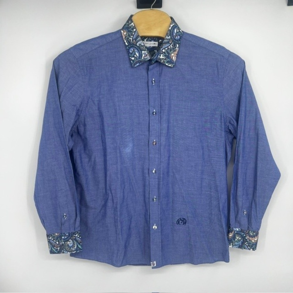 John Lennon Men's XL Blue Paisley Contrast Button Down Long Sleeve Shirt